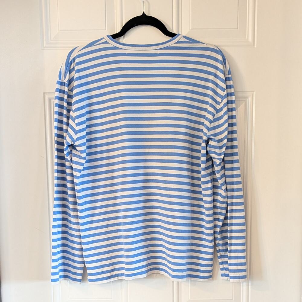 Comme des Garçons PLAY Striped Long Sleeve Cotton Shirt Blue White Heart XL - Picture 3 of 9